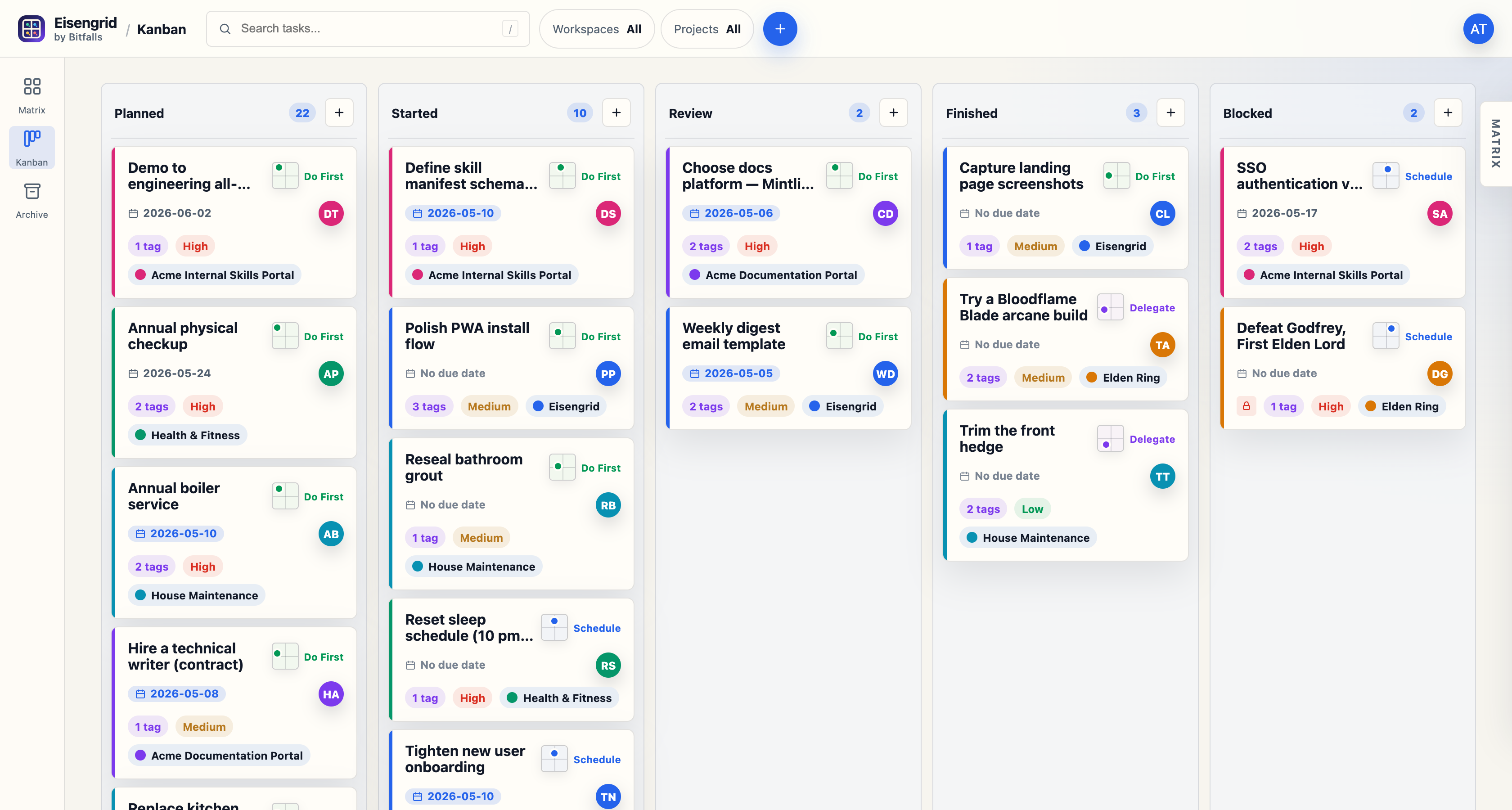 Eisengrid kanban view
